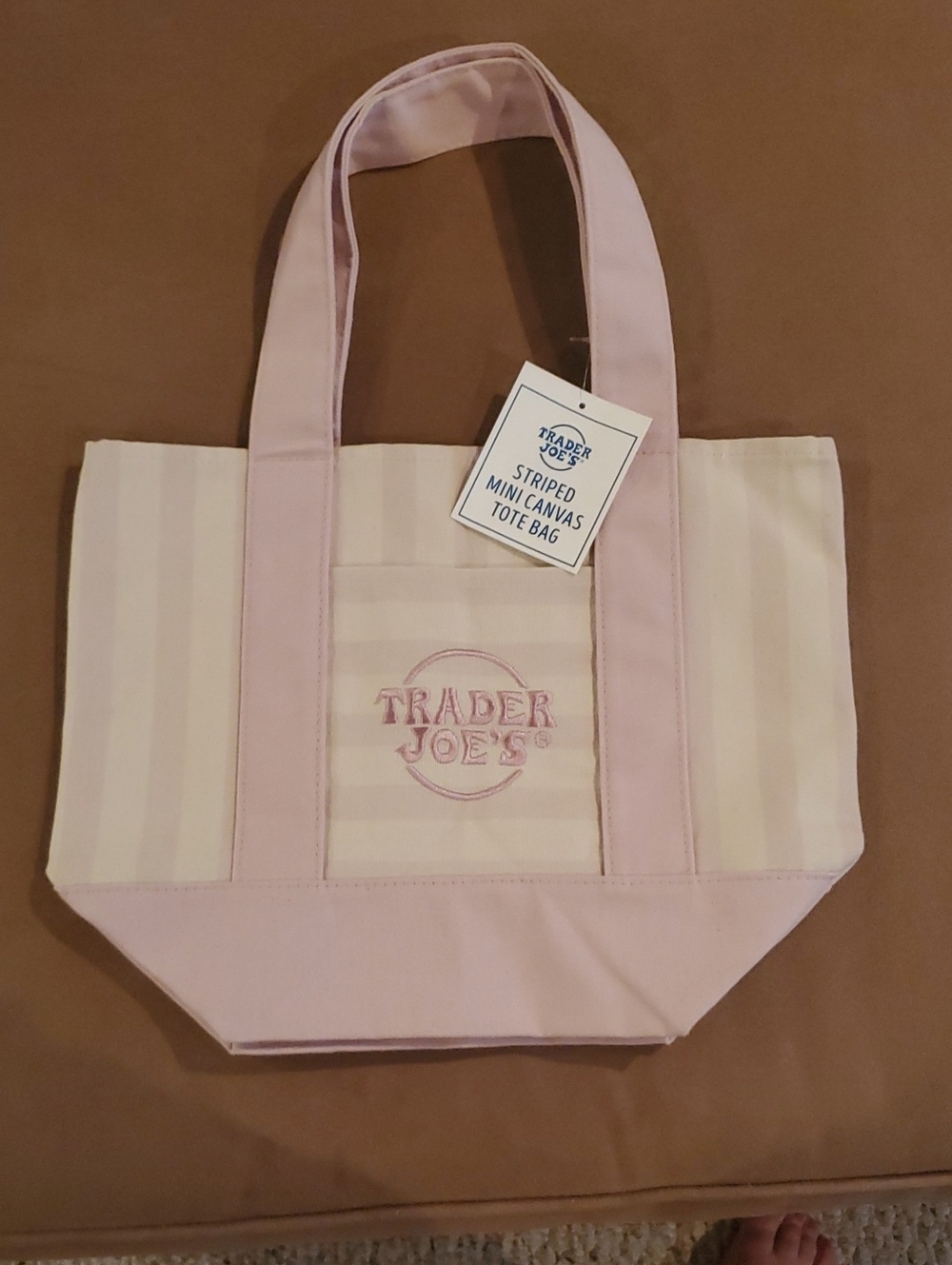 Trader Joe's Striped Pink Mini Canvas Tote Bag